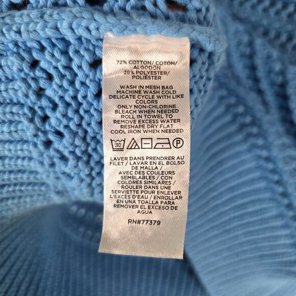 Ann Taylor Womens Blue Stitchy Elbow Length Crewneck Knit Sweater Size Large - Picture 5 of 6